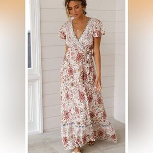 Pretty Garden Floral Wrap Maxi Dress Sz Sm